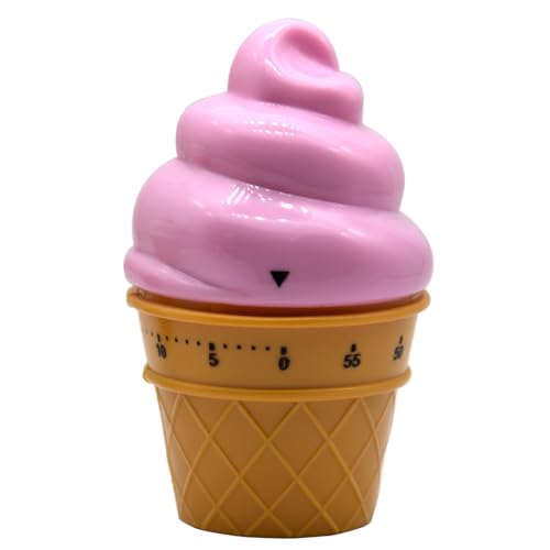 Ranvi Cute Ice Cream Shaped Time Manager 60 Minutes Mechanical Timer Kitchen Cooking Timer(Pink)