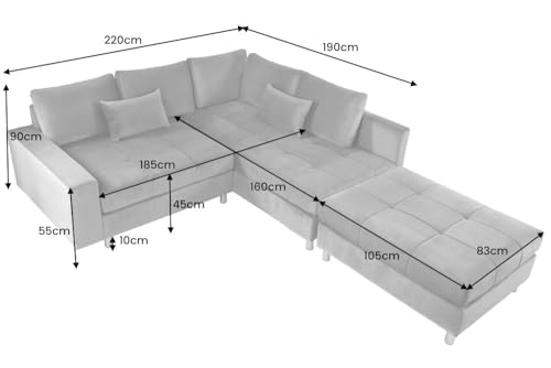 Riess Ambiente Modernes Ecksofa Kent 220cm beige Cord inkl. Hocker Federkern L-Form Wohnlandschaft