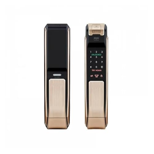 Compatible for Samsung SHS-P718 Fingerprint Digital Door Lock Push/Pull Door Lock Gold Color Security Home Lock Wooden Password Lock(Push from Outside)