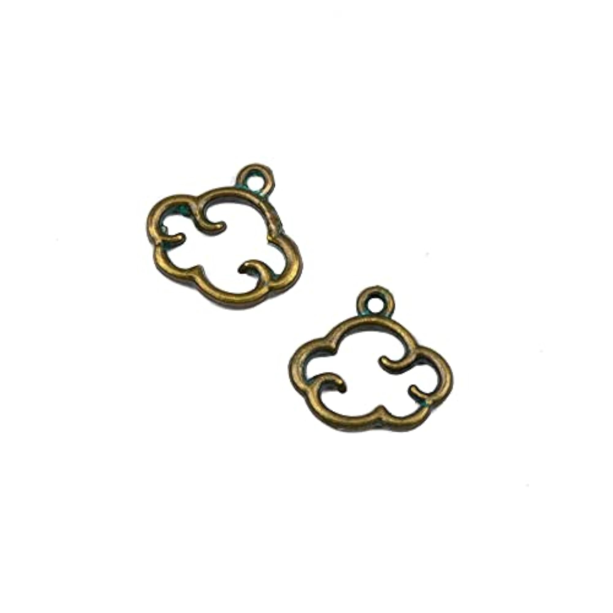 Cloud Charm, Blue/Green Bronze Colored Pewter, 13x14mm, 10 Pcs