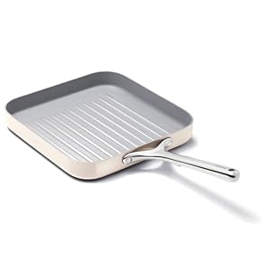 Caraway Square Grill Pan – 11” Grill Pan – Non-Stick Ceramic Coated – Non Toxic, PTFE & PFOA Free – Oven Safe & Compatible with All Stovetops – Cream
