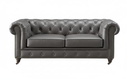 Image of 2 Seater Leatherette Chesterfield Sofa Button Tufted, Classic Style Sofa 2-Person Sofa for Living Room, Office, and Hallway Colour (Grey Leatherette, 2 Seater Sofa)