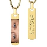 OTXIXTO Collar Ojo Personalizado con Foto Colgante de Acero Inoxidable con Grabado Personalizado Nombre Fecha Collar Creativo con la Foto de un Ojo para Mujeres Hombres Parejas -A2
