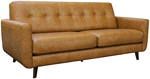 Amazon Brand - Rivet Sloane Mid Century Modern Sofa Couch, 79.9"W, Caramel Leather