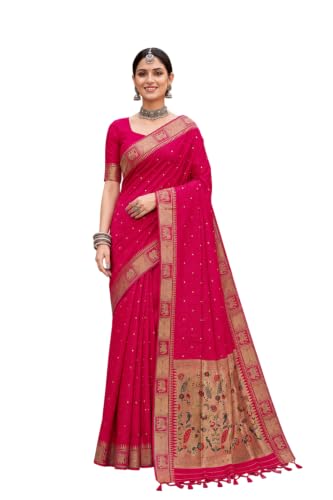 Image of Women's Paithani Silk Tassel Finish Saree Ethnic Unstitched Blouse Piece