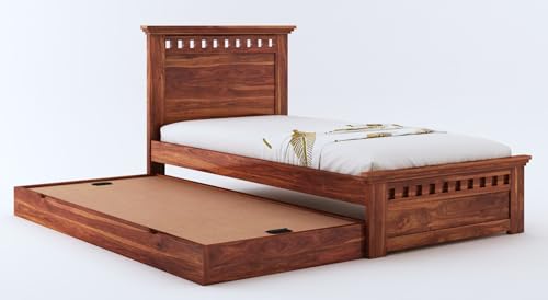 Image of MAMTA Decoration Sheesham Wood Kuber Single Size Trundle Bed with 1 Extra Pullout Bed for Bedroom Living Room Home (Honey Finish)