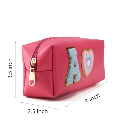 Image of AICA Personalized Embroidered Alphabet & Patch - Pencil Pouch (DarkPink) | Pencil Box Pouch for Kids Girls Boys | Gift for Kids Girl Boy |Birthday Return Gift