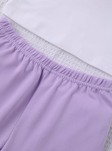 Image of Girl's Summer 3 Piece Outfits Graphic Crop Top and Camisole with Shorts Set Purple 11-12Y
