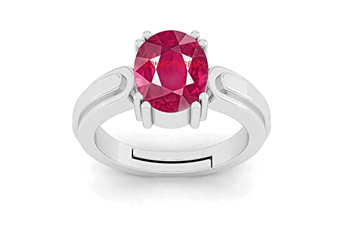 Image of SIDHARTH GEMS 7.25 Ratti 6.00 Carat A+ Quality Natural Burma Ruby Manik Unheated Untreatet Gemstone Silver Ring for Women's and Men's(GGTL Lab Certifi