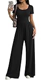 Ekouaer Summer Jumpsuits for Women Short Sleeve Wide Leg Romper Casual Square Neck Jumper 2026 One Piece...