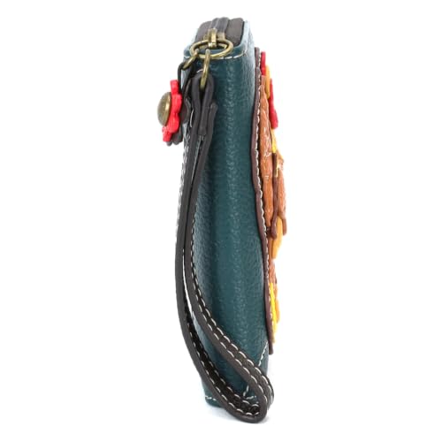 Image of CHALA Zip Around Wallet, Wristlet, 8 Credit Card Slots, Sturdy Pu Leather - Hen with Chicks - turquoise