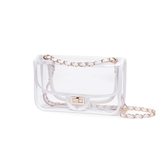 Image of Womens PVC Clear Purse Handbag with Chain Stadium Approved Clear Bag See Through Bag for Working and Concert