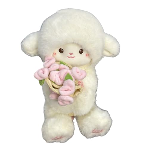 Genérico Peluche Conejo (30cm) – Muñeco Oveja Creativo (Ramo De Rosas) | Cordero De Lana Suave Y Abrazable | Regalo Animal De Peluche para San Valentín, Aniversario Y Decoración del Hogar