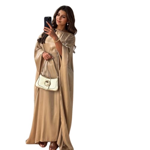 Image of Women Abaya Dress Ramadan Eid Summer Satin Islam Muslim Batwing Sleeve Maxi Dress Kaftan Robe Ramadan Clothes