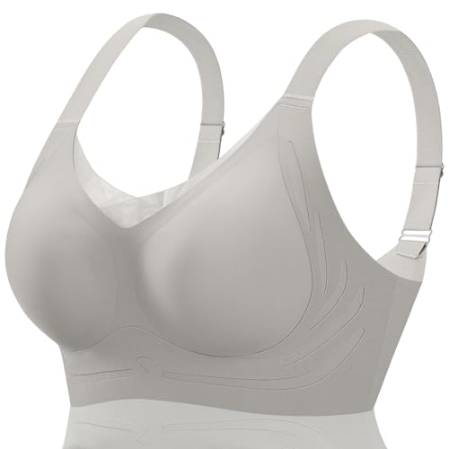 FHTECO Smoothing Bra Anti Sagging Wireless Push Up Bras for Women No Underwire Full Coverage Bra Comfy Bras for Women (Mesh-Gray, XXL)
