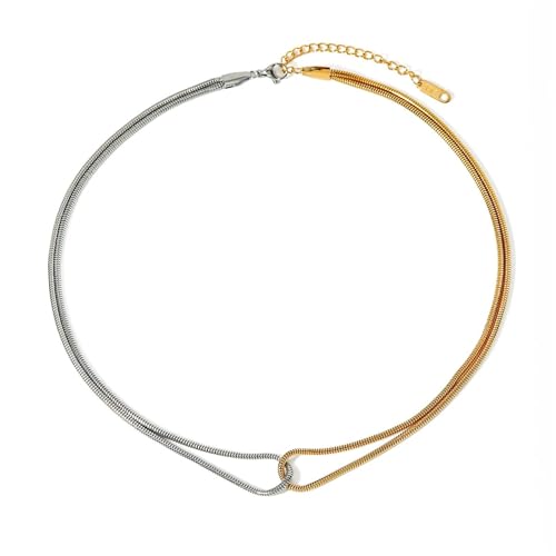 Collier chaîne en acier inoxydable bicolore or et argent, bijou tendance élégant pour femme