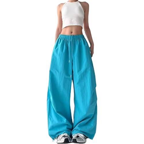 Women's Baggy Cargo Pants Jogger Parachute Elastic Waist Drawstring Wide Leg Casual Streetwear