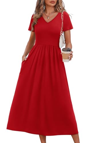 Image of OFEEFAN Summer Dresses for Women Flowy Casual A-Line Midi Dress Beach Vacation Sundresses with Pockets S-2XL