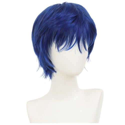 Siudus Blue Anime Wig Navy Short Straight Cosplay Hair Wigs Layered Synthetic Fibre Wig for Party Costume Halloween Unisex Use