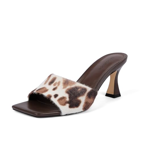 Image of Modatope Womens Heeled Sandals Open Square Toe Heels Chunky Block Heel Slip On Sandals for Women