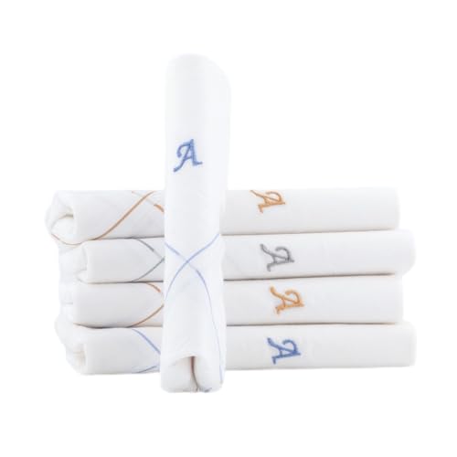 Men's Initial Monogram (A-Z) Embroidery 100% Pure Cotton Handkerchief | White Base With Colored Border | Handkerchiefs For Men Cotton Soft - (Pack of 5)