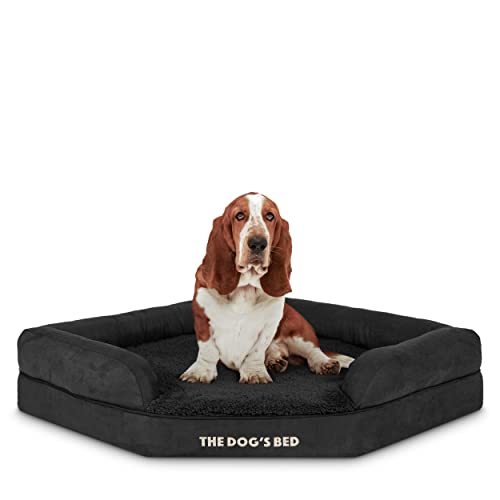 The Dog’s Bed Memory Foam Waterproof Corner Dog Bed, Large, Black Plush, Eases Pet Arthritis & Hip Dysplasia Pain, Therapeutic & Supportive, Washable Plush Fabric Cover, Veterinary Approved