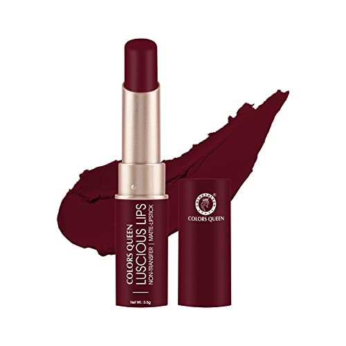 Colors Queen Luscious Lips – Non Transfer Creamy Matte Lipstick | Highly Pigmented with Smooth Application | Long Lasting Lipstick Waterproof | Smudge Proof Lipstick for Women (12 – Bride Maroon – 3.5g)