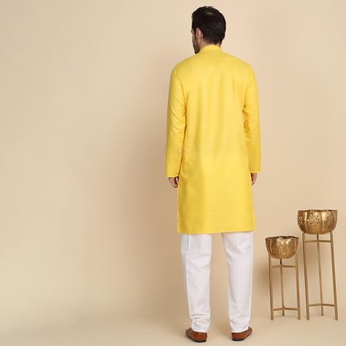 Image of KRAFT INDIA Men's Cotton Solid Kurta With Drawstring Pyjama Set