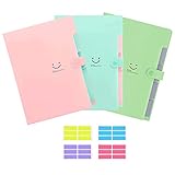 Nordun 3 Stück Ordnungsmappe A4 Fächermappe Erweiterbar Ordner mit 5 Taschen, Tragbar Handheld Dokumentenmappe Veranstalter Ordner,Aktenordner mit Druckknopf für Büro Hause Schule(Blau,Grün,Rosa)