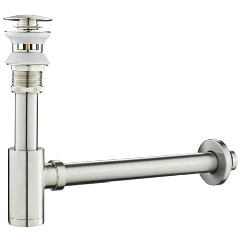 ROVOGO Bathroom Sink Drain Kit with Trap, Brass Pop up Drain Stopper for Sinks with Overflow, 1-1/4" Bottle P Trap Stainless Steel, Brushed Nickel Cover