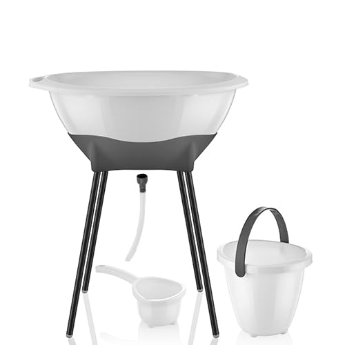 Babyjem Bath Tuab with stand for baby 4 in 1 (bath bucket+bath tub+bath mug+Stand) From Newborn unti 2 years (White)