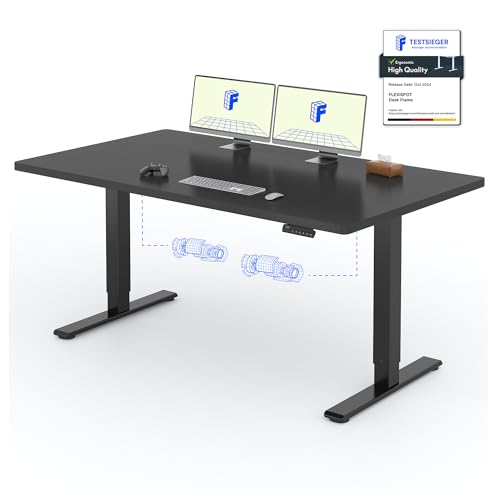 FLEXISPOT 2 Motor Escritorio Elevable Eléctrico 160x80 con Una Tabla de Mesa Completa, Mesa de Elevable con Panel de Memoria, Escritorio Eléctrico Regulable en Altura, 100KG de Carga, Negro+Negro