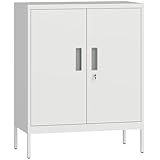 HOMCOM Metal Storage Cabinet with Lock, Office Storage Cupboard with 2 Doors and 2 Adjustable Shelves, Lockable Filing Cabinet for Home Office, Garage, White - Image 1