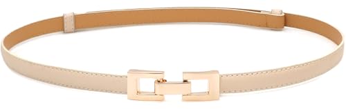 Women Skinny Belts Thin PU Leather Waist Belts with Gold Buckle for Dresses