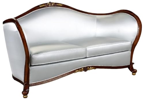 Casa Padrino Luxus Barock Sofa Silber/Dunkelbraun/Gold - Prunkvolles Wohnzimmer Sofa im Barockstil - Barock Wohnzimmer Möbel - Edel & Prunkvoll