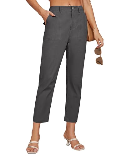 GRACE KARIN 2025 Summer Pants for Women Business Casual Outfits Ankle Length Cropped Work Trousers with Pockets Dark Grey