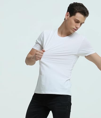 Image of TURMS Men's Casual Solid Round Neck T-Shirt, Odor Control, Stretchable & Breathable, Cotton Rich Fabric, Half Sleeve