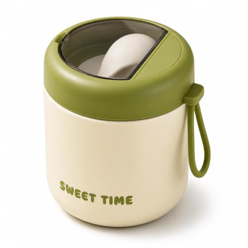 Image of Insulated Stainless Steel 1060ml Lunch Box with 350ml Tumbler | Leakproof Hot Cold Food Container | BPA-Free Cute Tiffin Box for Kids, School, Office, Travel, Picnic (Olive Ivory)