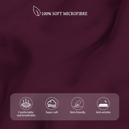 Image of HBHLFZ Queen Fitted Sheet Only, Soft Breathable Bottom Sheet - 60 inchx80 inch Deep Pockets Queen Size Fitted Sheet - All Around Stretch Fit, Wrinkle Resistant, Colorfast - Easy Care, Burgundy