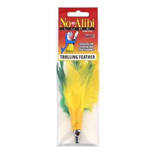 No Alibi Trolling Feather Lure, Yellow/Green Skirt, 1/2 oz Head