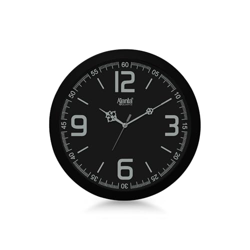 Image of Ajanta Home Decor Clock 12.5 Inch (320mm) Black | Stylish Silent Sweep Wall Clock | Luxury Modern Design | Model 2697