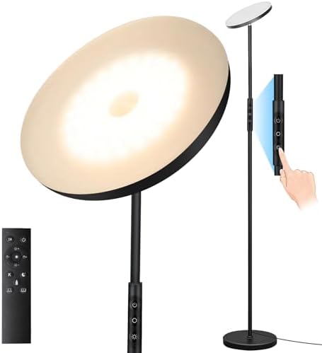 Floor Lamp, Upgraded 36W 3600LM Super Bright Torchiere LED Floor Lamps for Living Room, Stepless Dimmable Color Temperature 2700K-6500K with Remote & Touch Control, Standing Light for Bedroom Office