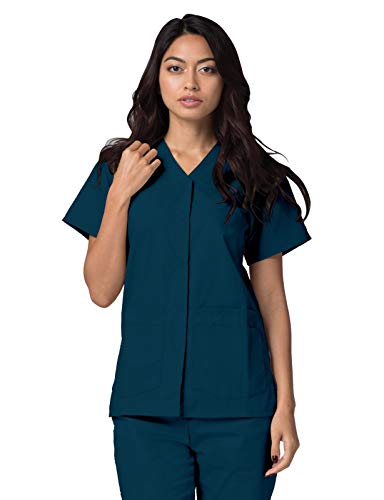 Adar Universal Scrubs para mulheres - Snap Front Scrub Top, Caribbean Blue, 4X-Large