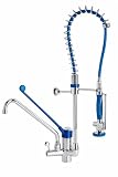 Genebre - Grifo Columna Prelavado Profesional 1803 04 | Grifo Industrial Monomando con Ducha Extraíble y Maneta Médica | Cocina Profesional, AISI 304 Inoxidable
