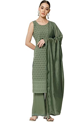 Image of SHOPPING QUEEN Women's Rayon Chikankari Lucknowi Kurta Palazzo with Dupatta Set