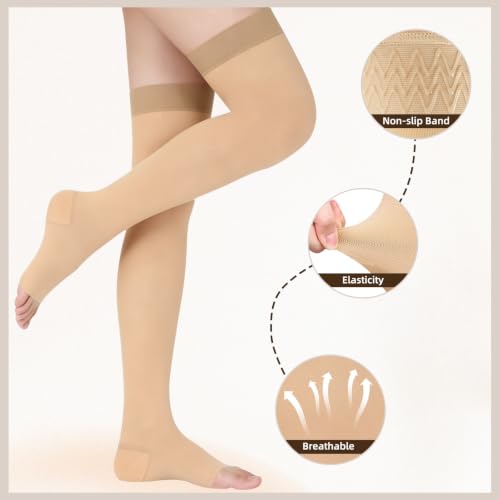 Image of +MD 20-30 mmHG Compression Stockings Women Thigh High Socks Nude XXL