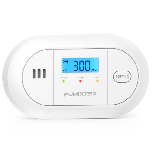 FUMIXTEX Carbon Monoxide Detector with LCD Display CO Alarms Replaceable Battery Powered 10 Year Sensor Life Portable CO Detectors for Travel 1 PCS