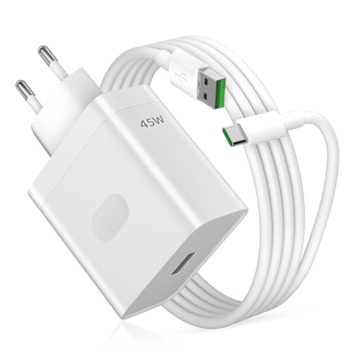 Caricatore per Realme 45W, Ricarica Rapida per Super-Vooc Caricabatterie USB con Cavo USB C 1M 6A per Realme P3 14T 14 Pro 13 12 C75 C85 Caricatore Veloce per OPPO Reno13 A5 Pro A40 A6 per OnePlus