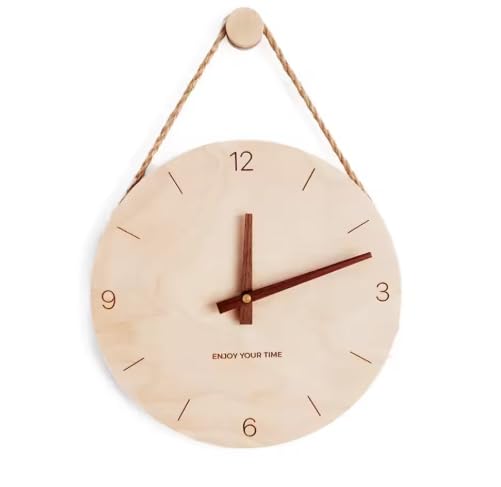 Horloge murale bois massif silencieuse avec corde de suspension