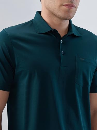 Image of Park Avenue Men Regular Fit Solid Pattern Pure Cotton Half Sleeve Polo Neck Loungewear T-Shirt